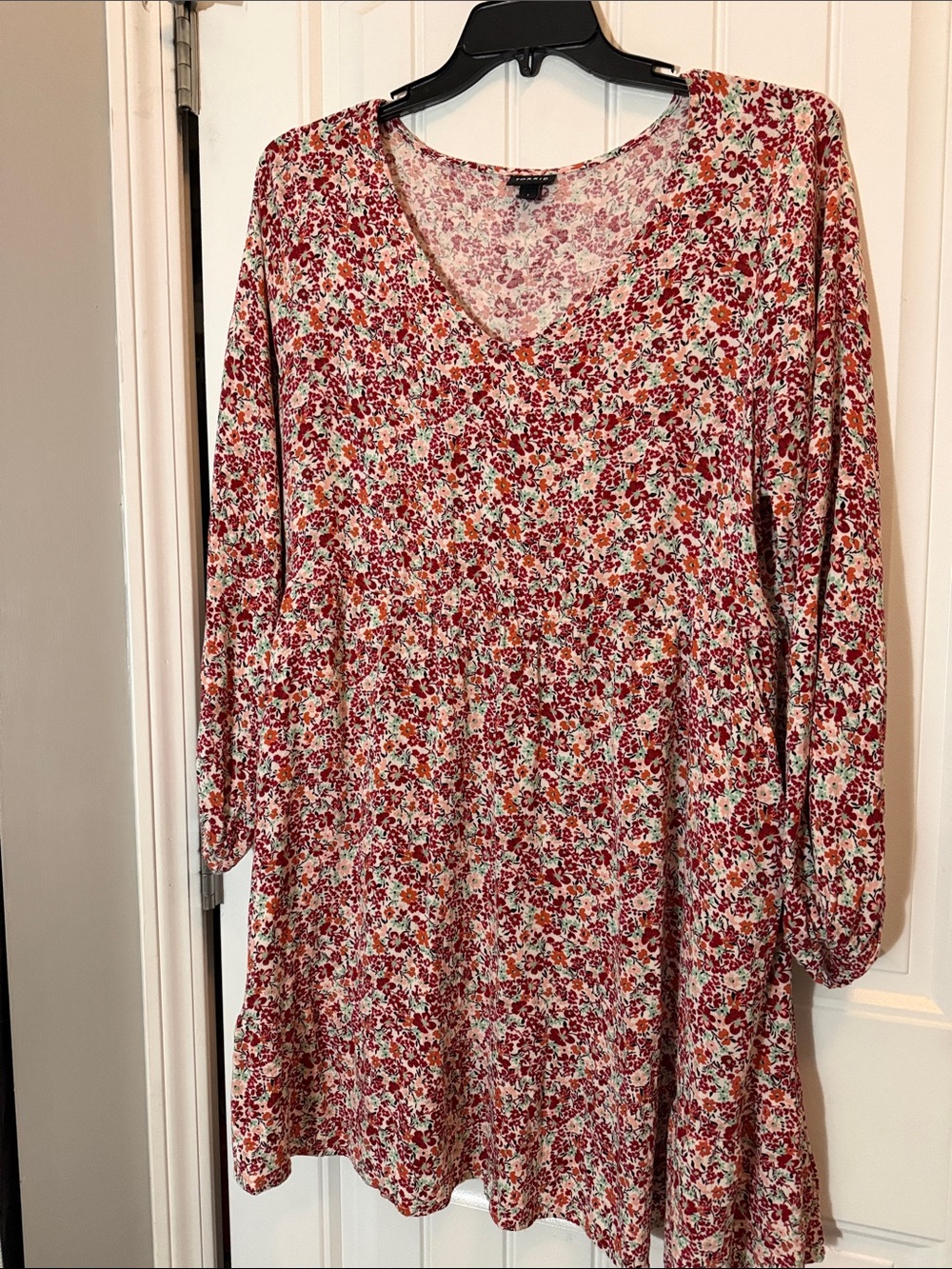 torrid Red Floral V-Neck Long Sleeve Dress